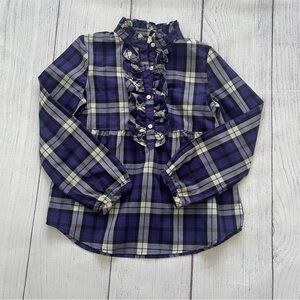 Chaps Purple Plaid Girls Long Sleeve Ruffle Blouse Size 6